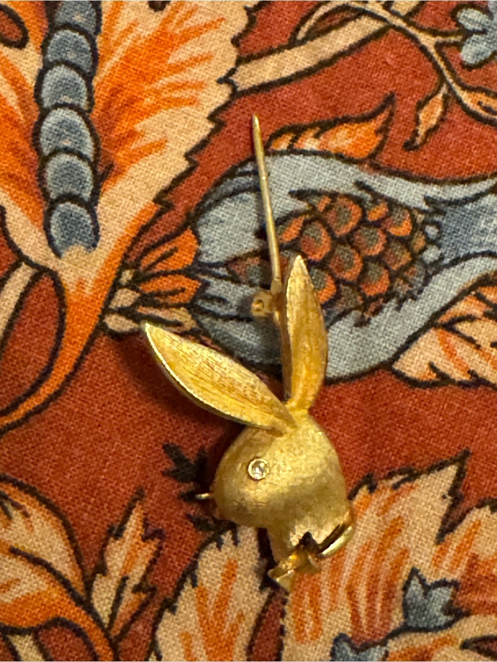 Vintage Gold PLAYBOY Brooch Bunny Head Pin with Crystal Gemstone Eye